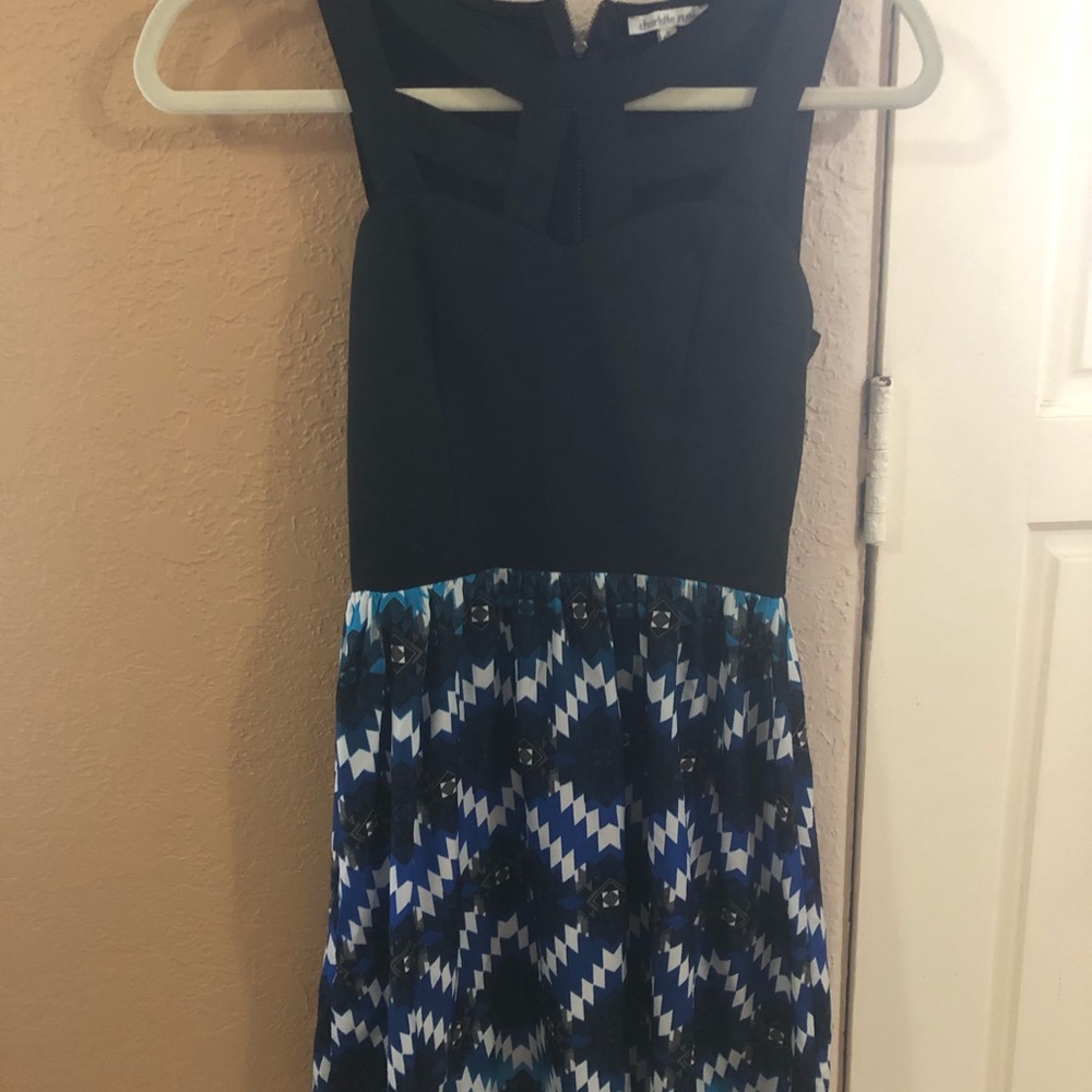 Black Dress with Blue/Turquoise Tribal Print Skirt